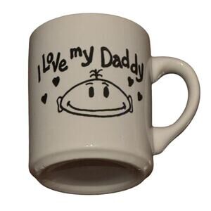 I Love My Daddy Milk Glass Coffee Mug Cup Fathers Day VTG Collectible Retro Dad